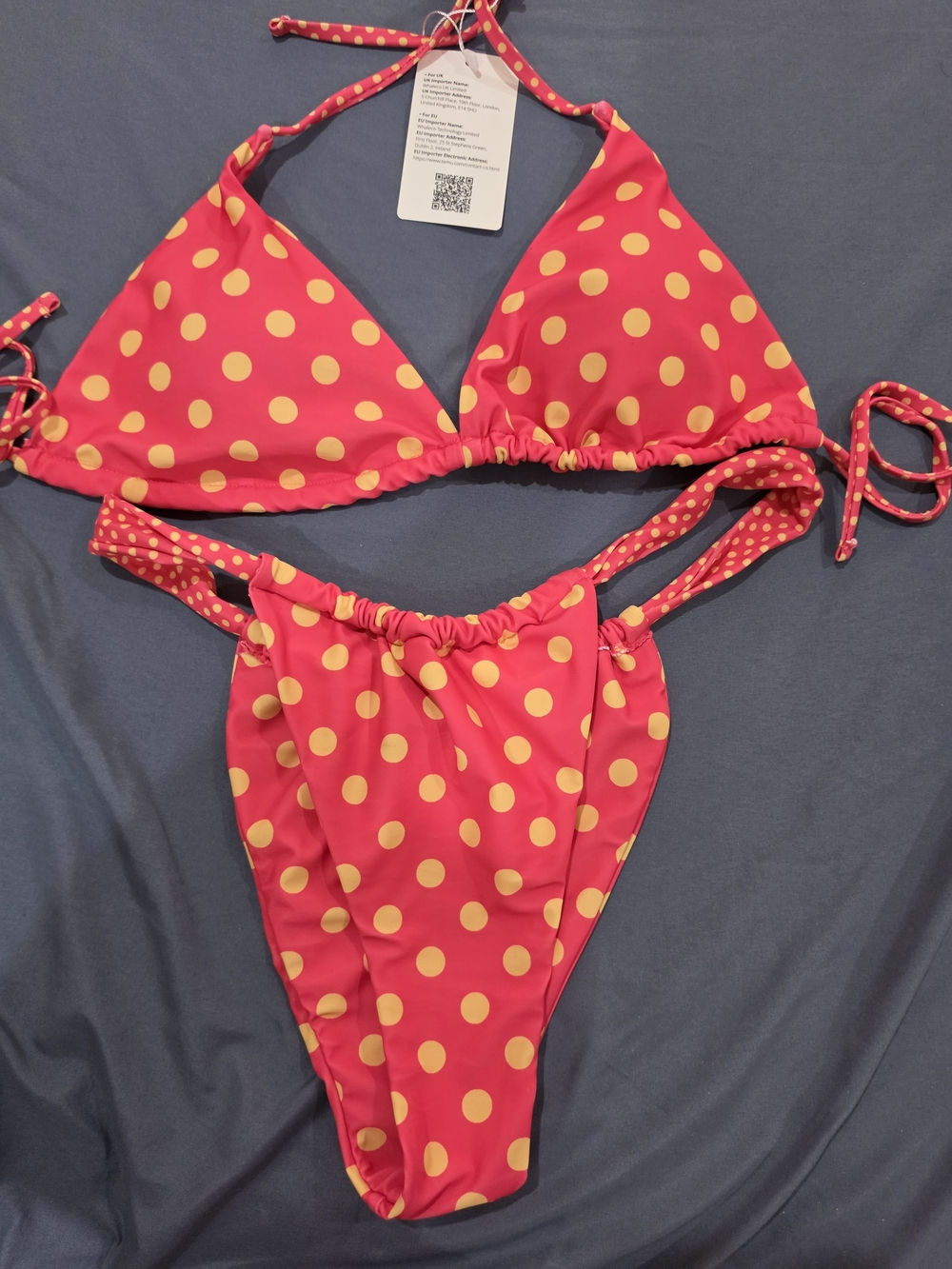 Pink Polka Dot Bikini Set with Yellow Dots Size Large